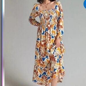 ANTHROPOLOGIE Dolan Floral Smocked midi Dress size Small